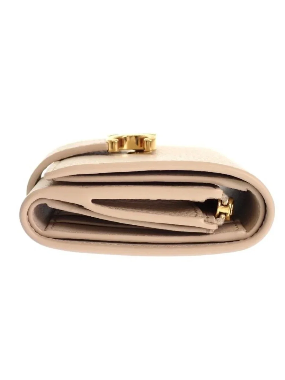 Celine Fine Strap Wallet Trifold Calfskin Beige Cream Triomphe Gold Included